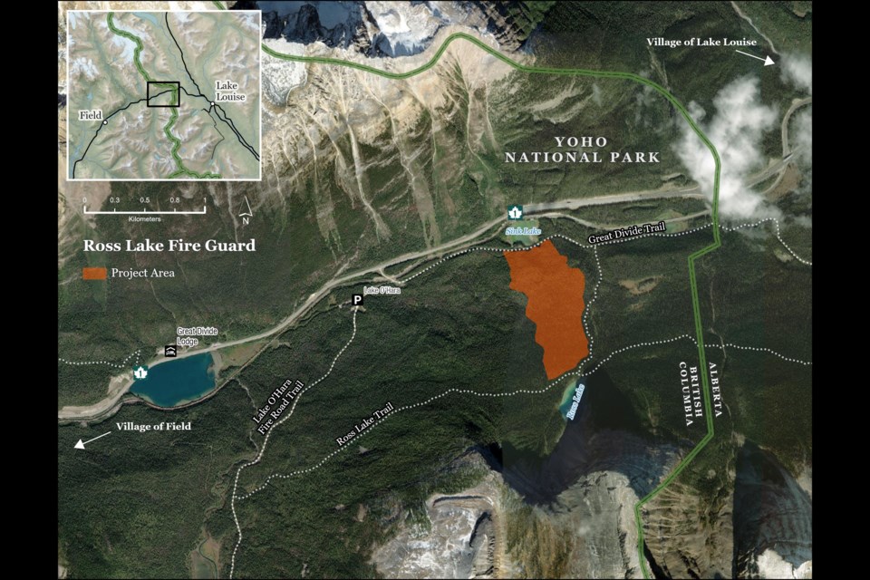 A map of the Ross Lake fireguard to be logged in Yoho National Park. PARKS CANADA