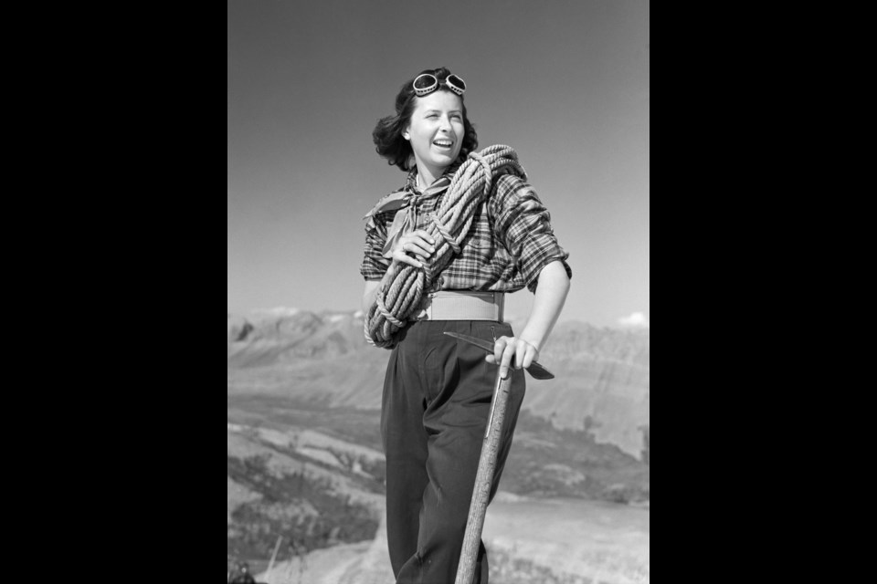 19-year old Margaret Stock climbing Mt Athabasca in 1939. HARRY ROWED PHOTO