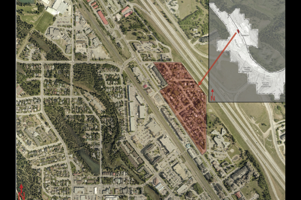 A map showing the Teepee Town area considered as part of an area redevelopment plan. RMO PHOTO