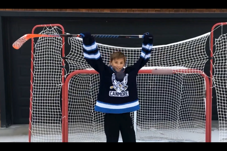 Jackson Froese of the U13 Canmore Eagles during a clip in their Good Deeds Cup video. SCREENSHOT