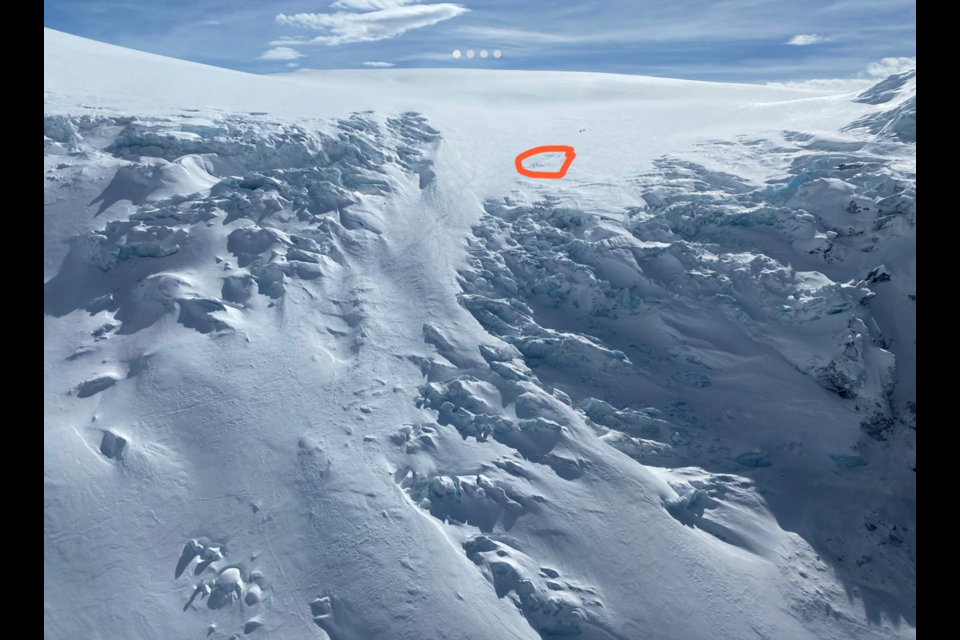 The site of an accident on the Athabasca Glacier where a skier fell into a crevasse. PARKS CANADA PHOTO