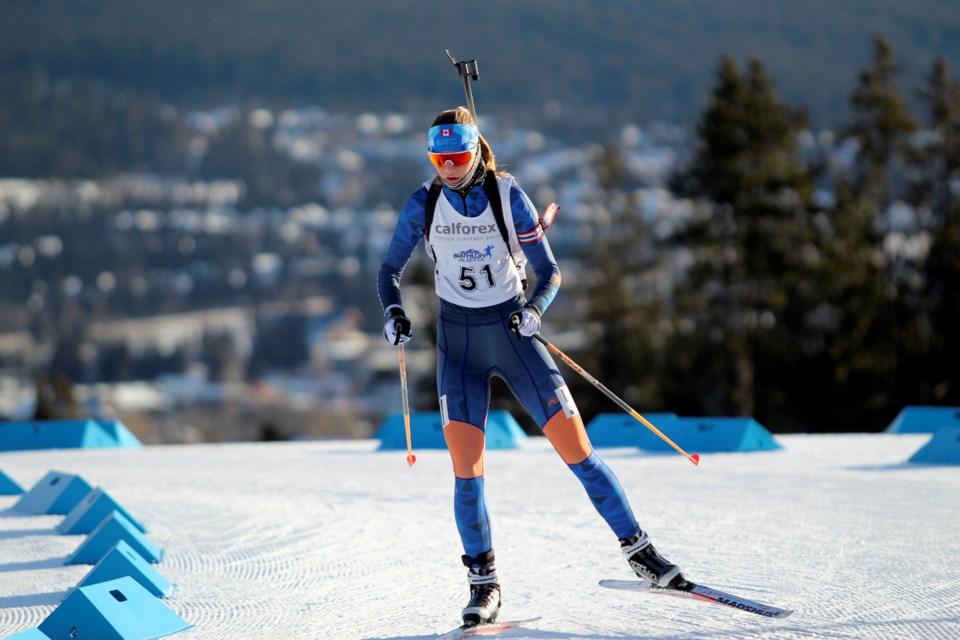 Canmore biathlete Anna Sellers races at the junior world trials at the Canmore Nordic Centre on Sunday (Dec. 15). JORDAN SMALL RMO PHOTO