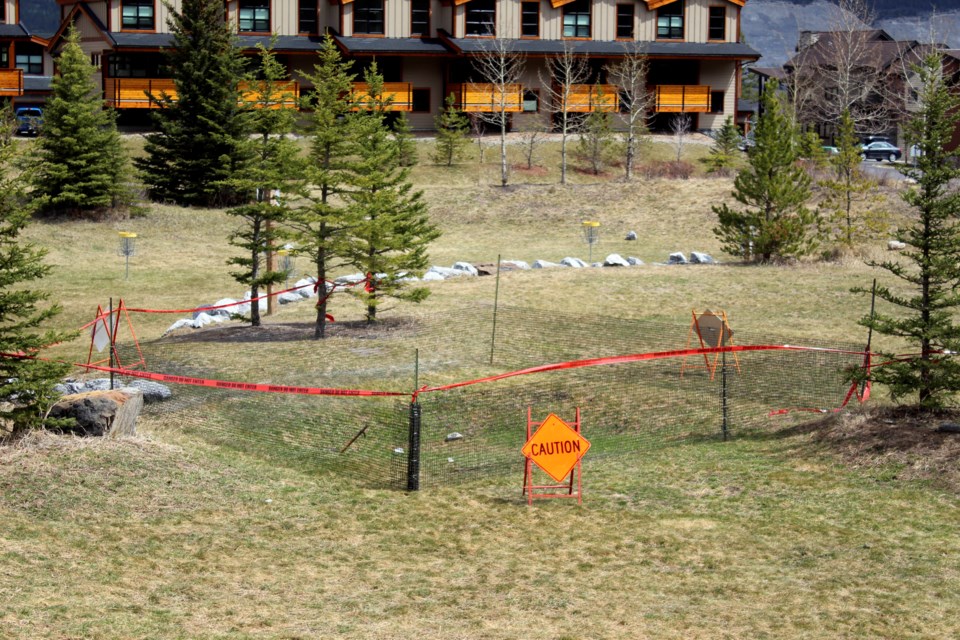 The small depression in the earth at the disc golf course in Canmore's Three Sisters neighbourhood. JORDAN SMALL RMO PHOTO