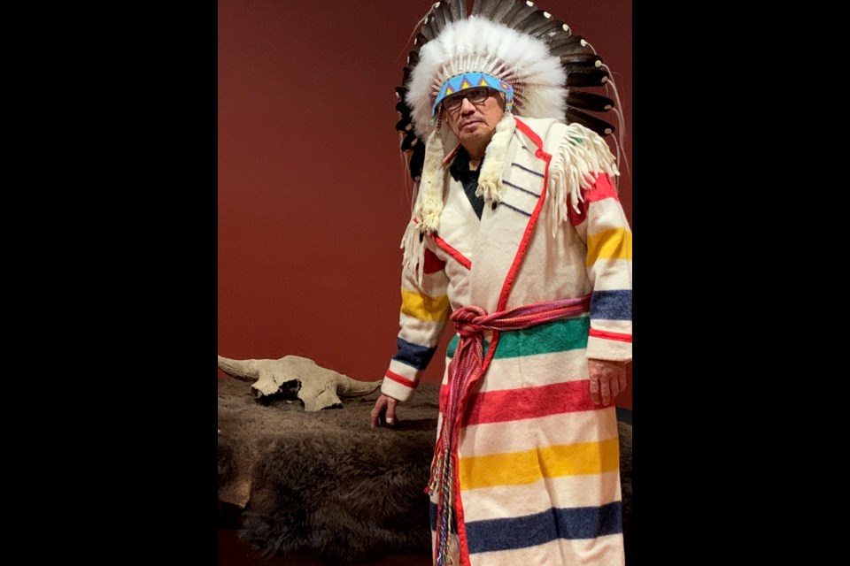 Siksika Chief Joseph Weasel Child poses with the newly acquired 2,400-year-old bison skull. Found in Banff in February, the skull was repatriated back to the Siksika Nation earlier this month.
SUBMITTED