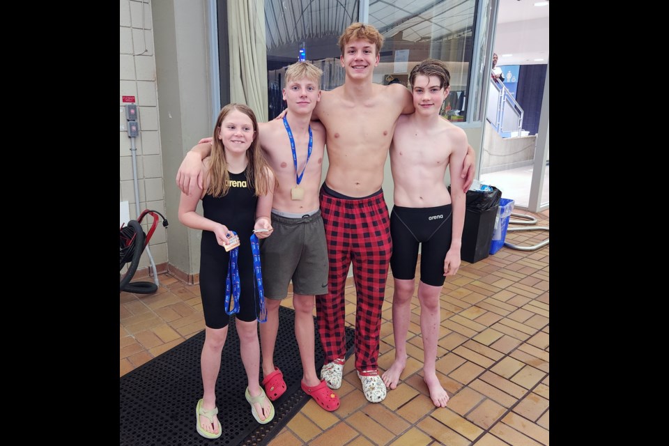 Bow Valley Riptides swimmers Greta Dove, Rhys Ashcroft, Beni Purnhauser, and Ethan Lake. SUBMITTED PHOTO
