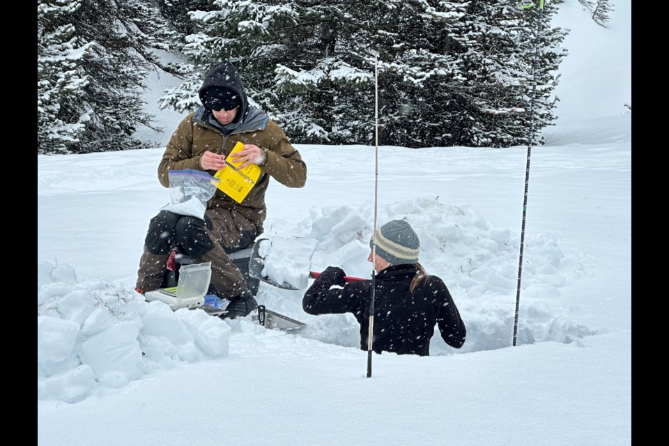 Field workers measuring snow at Fortress Mountain in Kananaskis Country on April 16. PHOTO COURTESY JOHN POMEROY