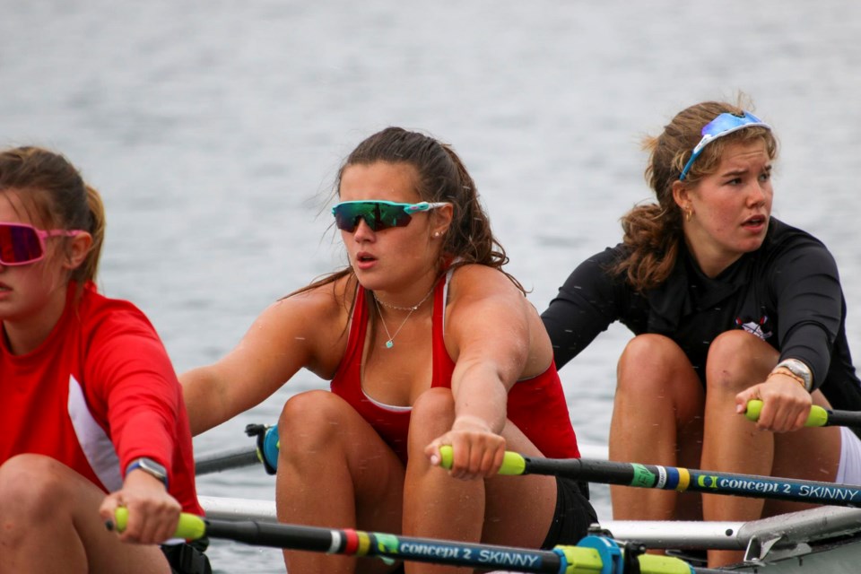 Banff rower Kiana Worobey, centre, is heading to the Canada Summer Games this month. SUBMITTED PHOTO