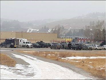 Cochrane RCMP and Emergency Response Team vehicles at the scene of an armed standoff in Morley on Thursday (Jan. 25). The suspects eventually surrendered without any injuries 