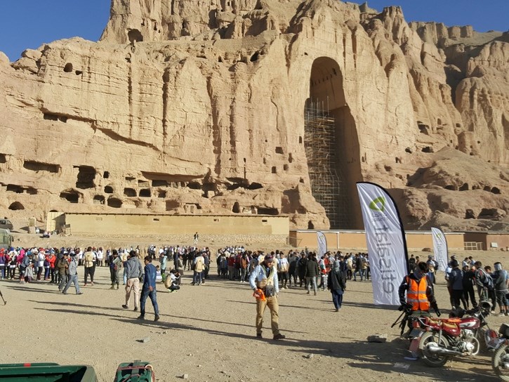 Runners gather under the Buddhas of Bamiyan for the third Marathon of Afghanistan on Nov. 11, 2017.