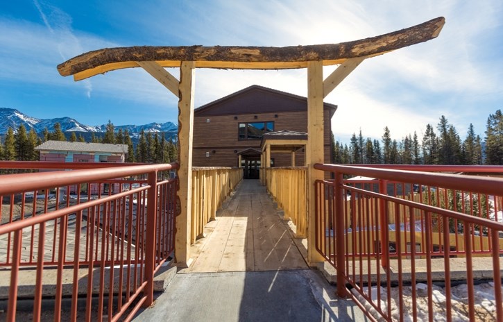 The entrance to the new Nordic Spa in at the Kananaskis Mountain Lodge in Kananaskis Village on Tuesday (March 13). The bridge leading to the spa and fence surrounding the