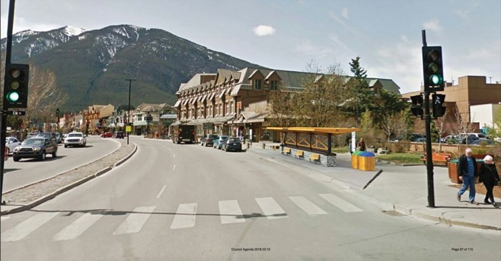 A view of a proposed transit hub location on Banff Avenue.