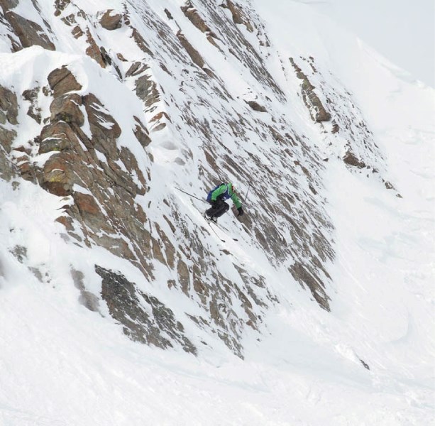 Julie Thomas charges through rocky terrain during the Lake Louise Big Mountain Challenge.