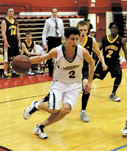 Paolo deSoto drives to the basket against Wetaskiwin.