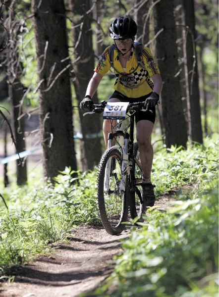 Liah Harvie, en route to third in the national mountain bike championships.