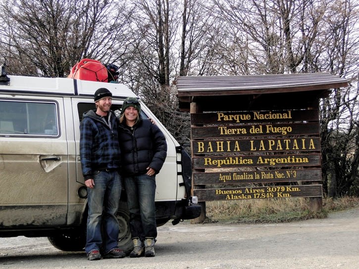 Andrew Sartisson, left, and Shona Rubens pose for a photo in southern Argentina.