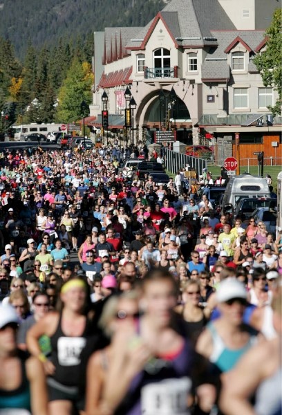 A sea of people pours up from Banff Avenue as the 2011 Melissa’s Road Race begins in Banff Saturday morning (Sept. 24).