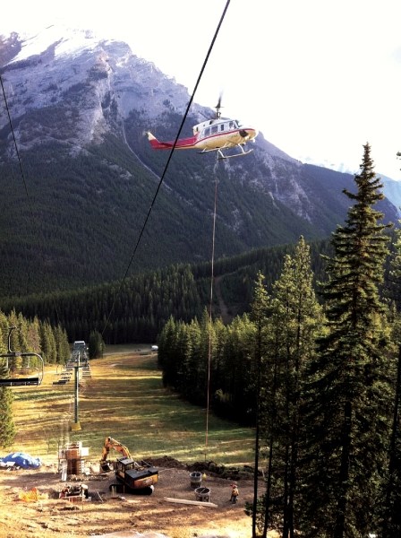 Construction takes place on the mid-station offload on the Spirit Lift at Norquay on Saturday (Oct. 15).