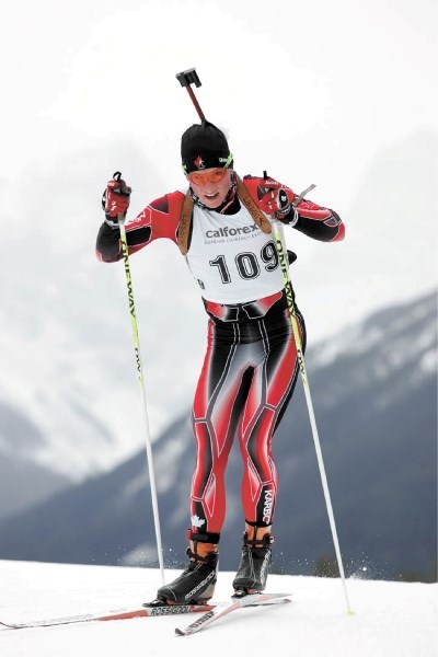 Scott Gow throws down an effort sufficient to make the world cup team during Tuesday’s (Nov. 15) national biathlon team trial race at the Canmore Nordic Centre.