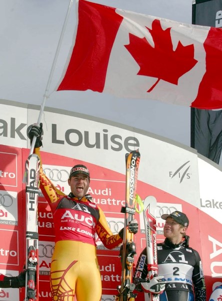 Jan Hudec celebrates after his 2007 Lake Louise World Cup win.