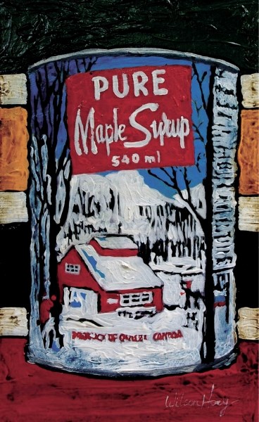 Pure Maple Syrup by Timothy Hoey is one of the 18 original paintings featured on limited-edition Christmas cards available at Elevation Gallery. Proceeds from these cards go