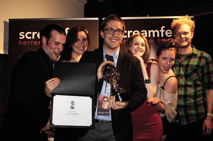 Canmore’s Meaghan Hotz, third from right, and the team which won a Golden Skull Award for Best Short at the 2011 Screamfest.