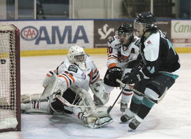 Riley Point scores the Eagles second goal of the game in their 4-2 loss to the Lloydminster Bobcats on Saturday, Jan. 7 at the Alex Kaleta arena.