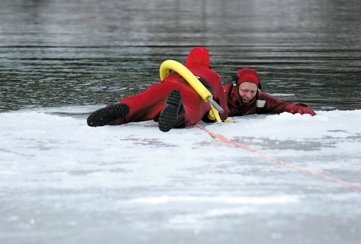 Ice rescue training.