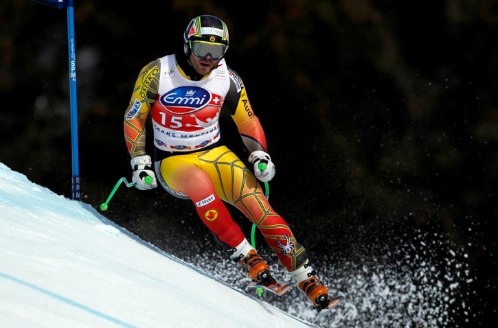 Jan Hudec sails down the super-G course to a second-place finish in Switzerland.