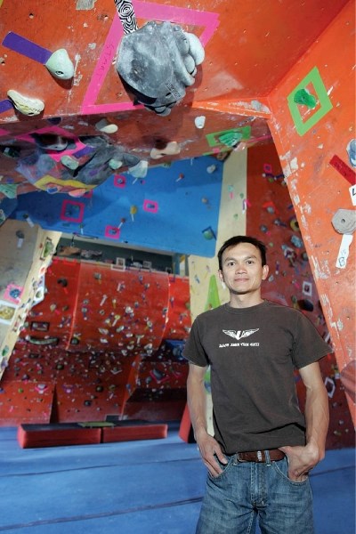 Dung Nguyen in Canmore’s Vsion Climbing Gym.
