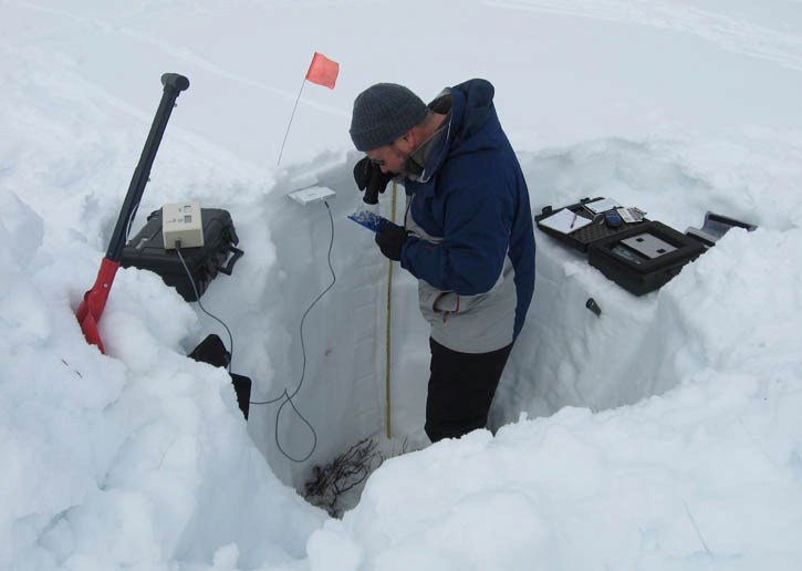 Top: Dr. John Pomeroy, Canada research chair in water resources and climate change at the University of Saskatchewan, employs traditional snow study technology as he studies