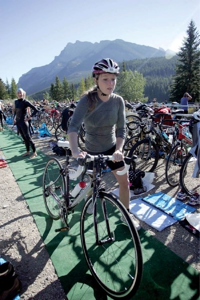 Canadian Olympic trampoline gold medalist, Rosie MacLennan, heads out on the bike leg of Saturday’s (Sept. 8) Subaru Banff Triathlon. MacLennan raced in the relay division of 