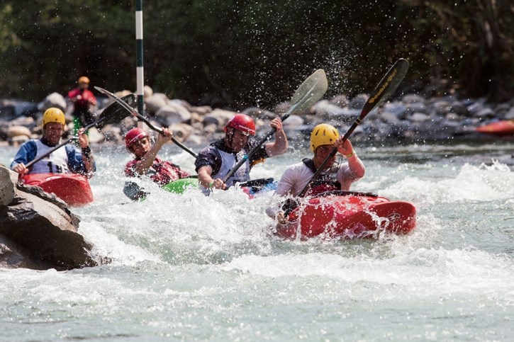 Paddlers navigate the Kananaskis River during the 20th annual Kanfest event on August 10.