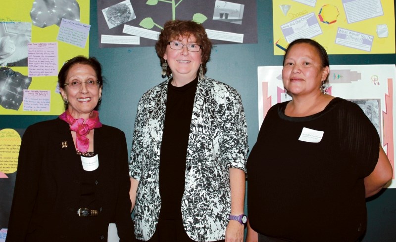 Program consultant Dr. Rashida Keshavjee, Becky Kelly of Bow Valley College and chief operating officer for Wesley First Nations Amanda Goodstoney during the Early Learning