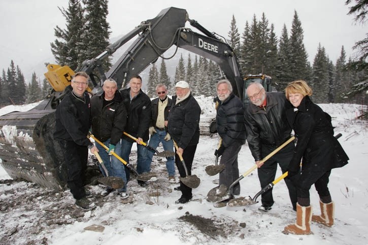 (L to R) Alberta Government Associate Minister of wellness Dave Rodney; contractor Wade Downer, developer Frank Kernick, contractor Richard Bremner, local MLA Ron Casey, MD