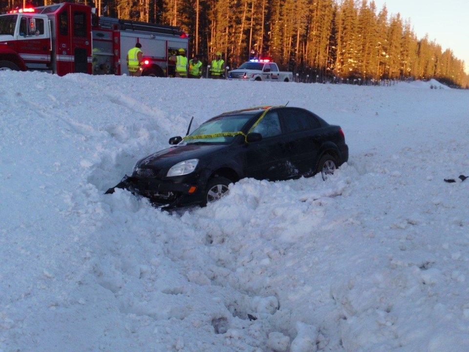 Lake Louise RCMP are seeking the public’s help in identifying the occupants of this stolen vehicle, which crashed east of Lake Louise on Saturday morning (Jan. 18).