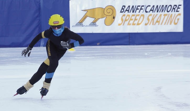 Alison Gourley competes in a 200-metre short-track event, Saturday (Feb. 9) at the 10th Street Pond.