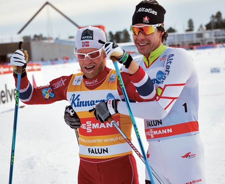Alex Harvey, right, and World Cup points leader Martin Johnsrud Sundby of Norway.