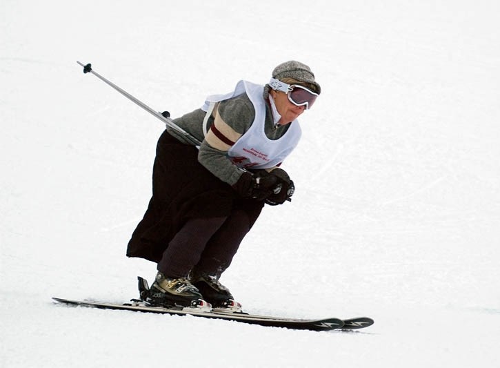 Sandra Griffin wears classic woolies during Saturday’s (March 29) Bruno Engler Memorial Race at Mount Norquay.