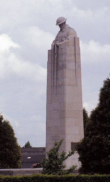 The Brooding Soldier, an 11-metre-tall monument to Canadian soldiers stands as a silent sentinel over the battlefield of Saint Julien Wood where cholrine gas was first