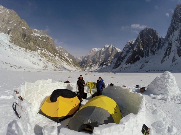 Winners of the 2014 John Lauchlan Award, Bow Valley climbers Darren Vonk and Ian Welsted enjoy the comforts of camp in Alaska’s remote Revelation Mountains.