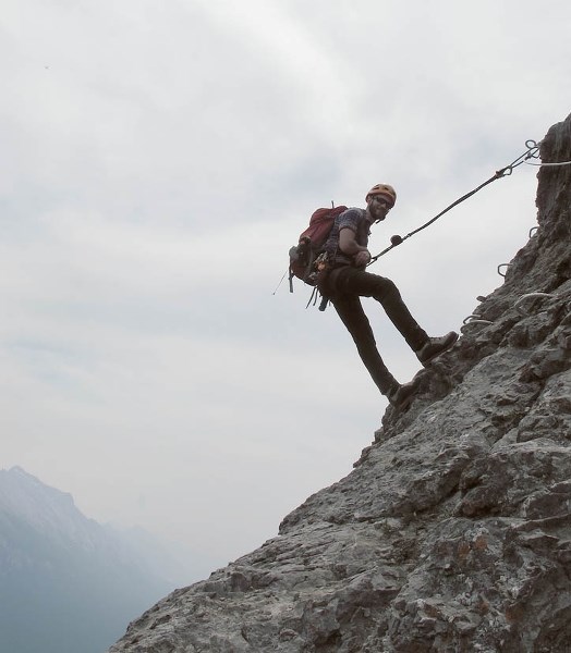 Norquay via ferrata guide Karl Dowse with a group on the four-hour Ridgewalker Route leading towards Vista Buttress.