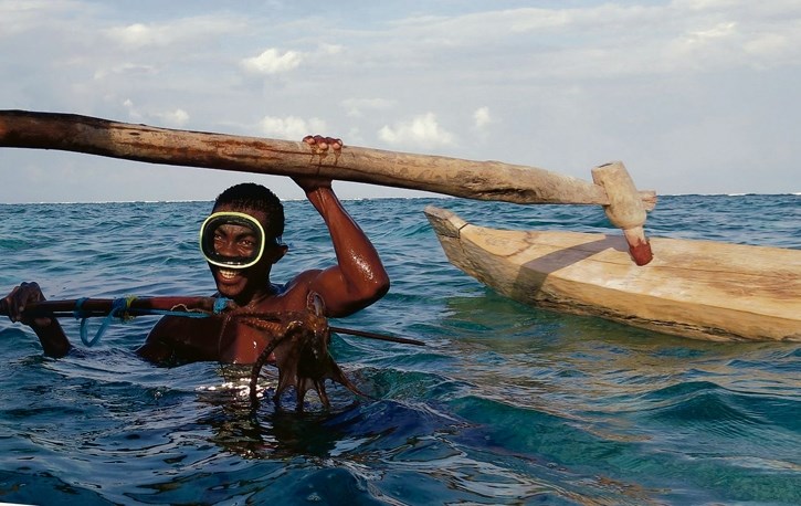 Siaralok, a local fisherman, with horita (octopus), the most important food and income source in the area of Beheloka, Madagascar.