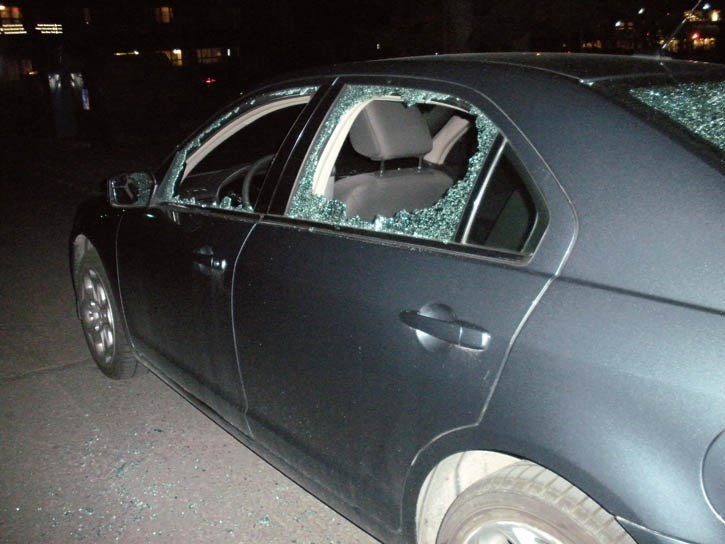 One of the cars that had windows broken on Beaver Street in Banff.