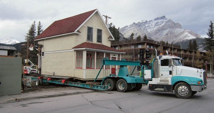 The Leacock house is removed from its Banff Avenue site.