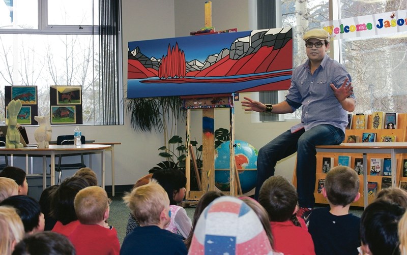 Artist Jason Carter visited Banff Elementary School on Thursday (Feb. 12) to explain his creative process working in the fields of painting and stone carving, while answering 