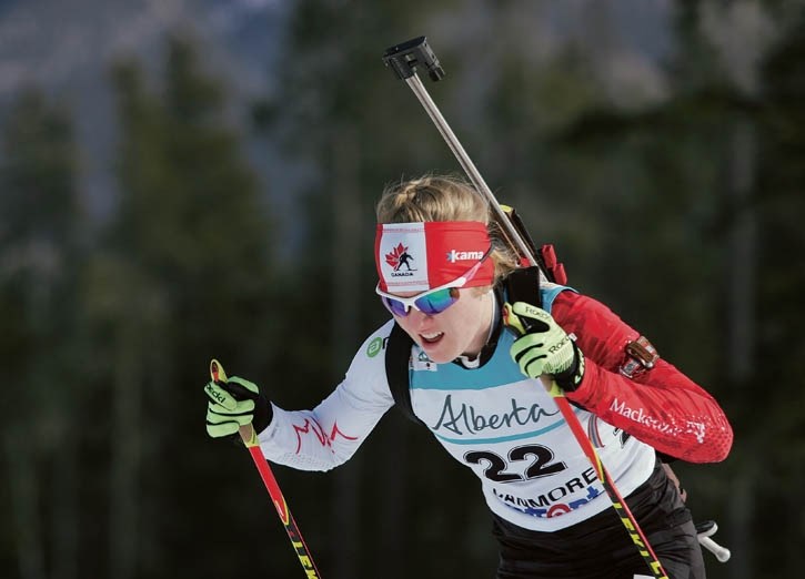 Emma Lunder races to second in Saturday (Feb. 28) afternoons IBU Cup 7.5-kilometre biathlon sprint race at the Canmore Nordic Centre.