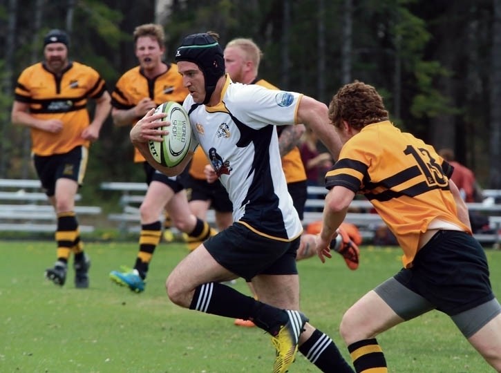 Dominic Amon blows through the Hornets defence as the Banff Bears steam to a 71-7 victory.