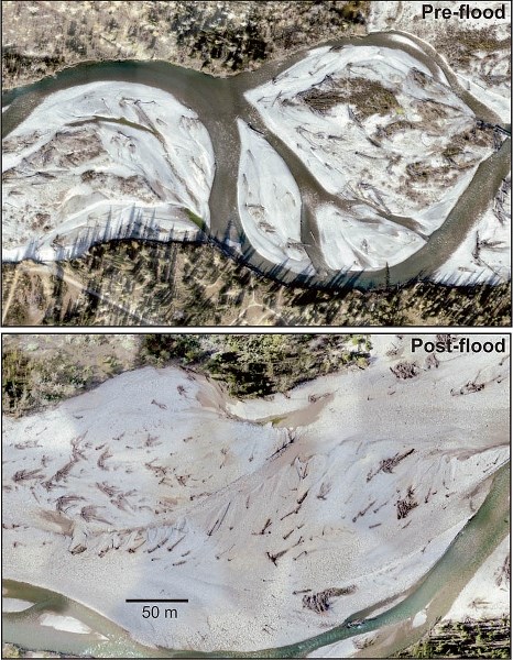 The river pre and post flood.