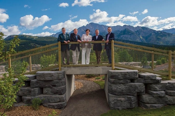 (L to R) Banff National Park superintendent Dave McDonough, Parliamentary Secretary to the Minister of Environment and MP Oshawa Colin Carrie, Banff Mayor Karen Sorenson,