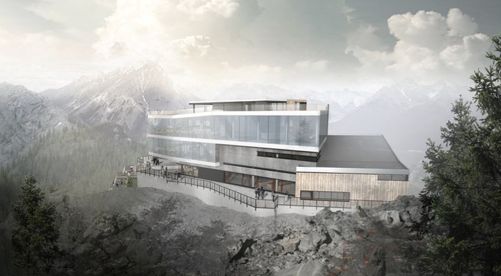 An artist’s rendering of the new upper gondola terminal to be built by Brewster at the top of Sulphur Mountain in Banff.